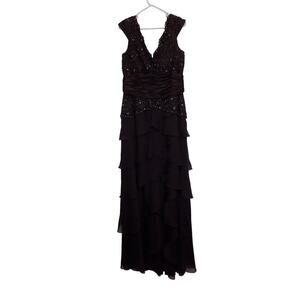 Jovani evening gown cocktail dress brown silk beaded lace sequins size 12 NWT
